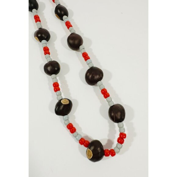 Handmade Buckeye Nut Necklace With Red & Gray Beads For Sports Fans Ohio State E - Picture 8 of 11